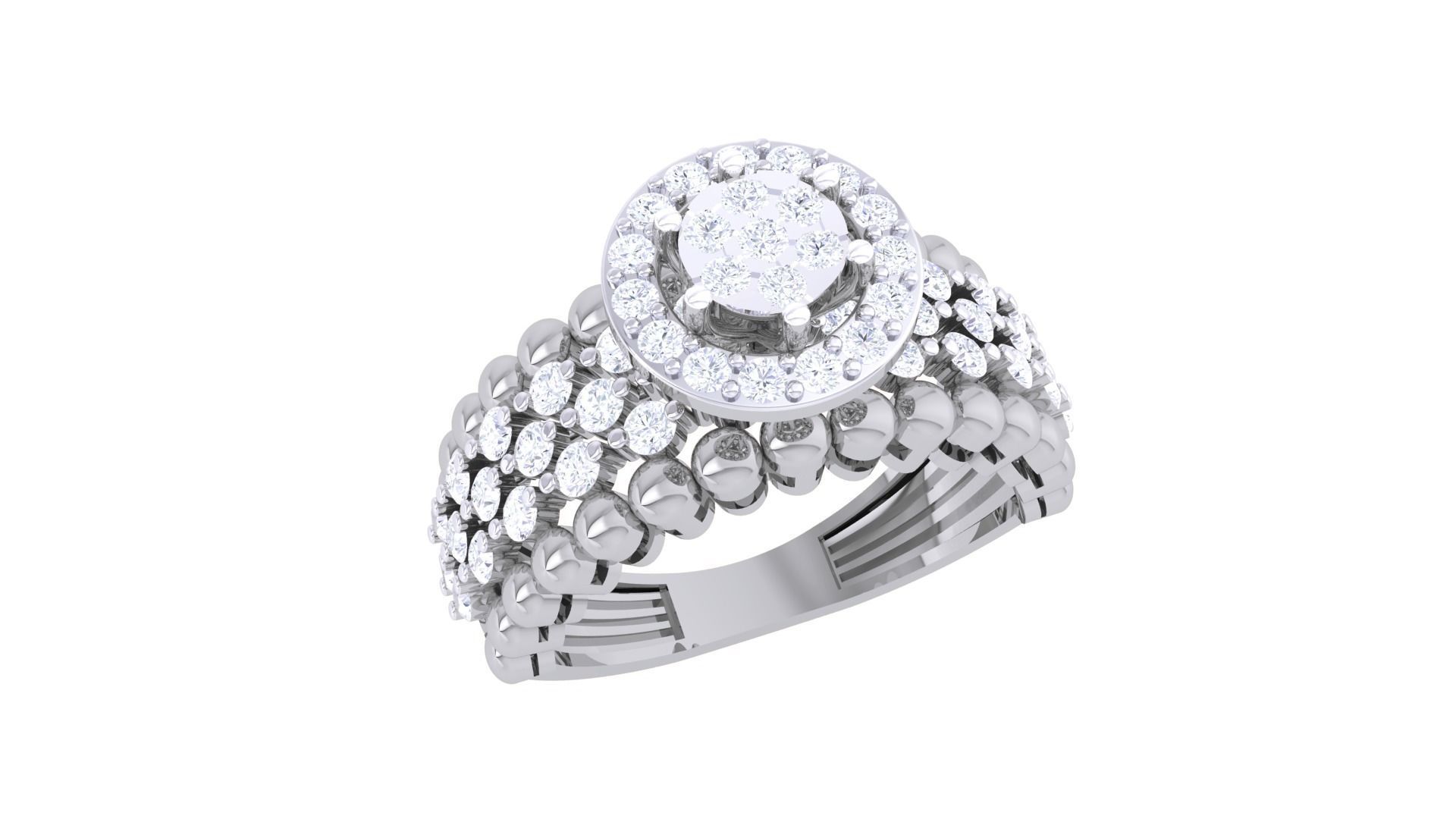 High Jewelry Diamond Cocktail Ring 3dm stl obj mtl glb  3D print model_1