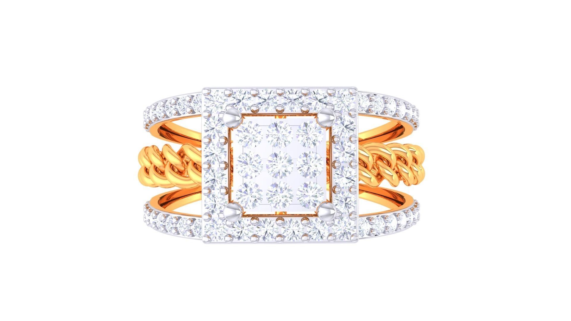 Chain Link High Jewelry Diamond Cocktail Ring 3dm stl obj mtl  3D print model_10