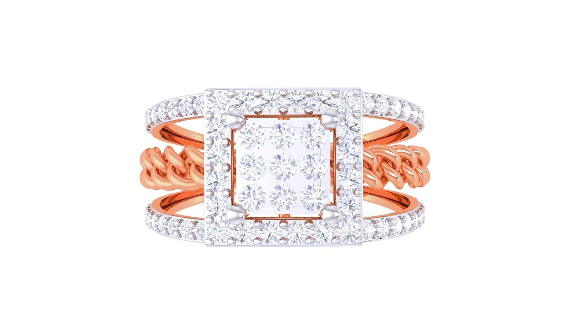 Chain Link High Jewelry Diamond Cocktail Ring 3dm stl obj mtl  3D print model_8