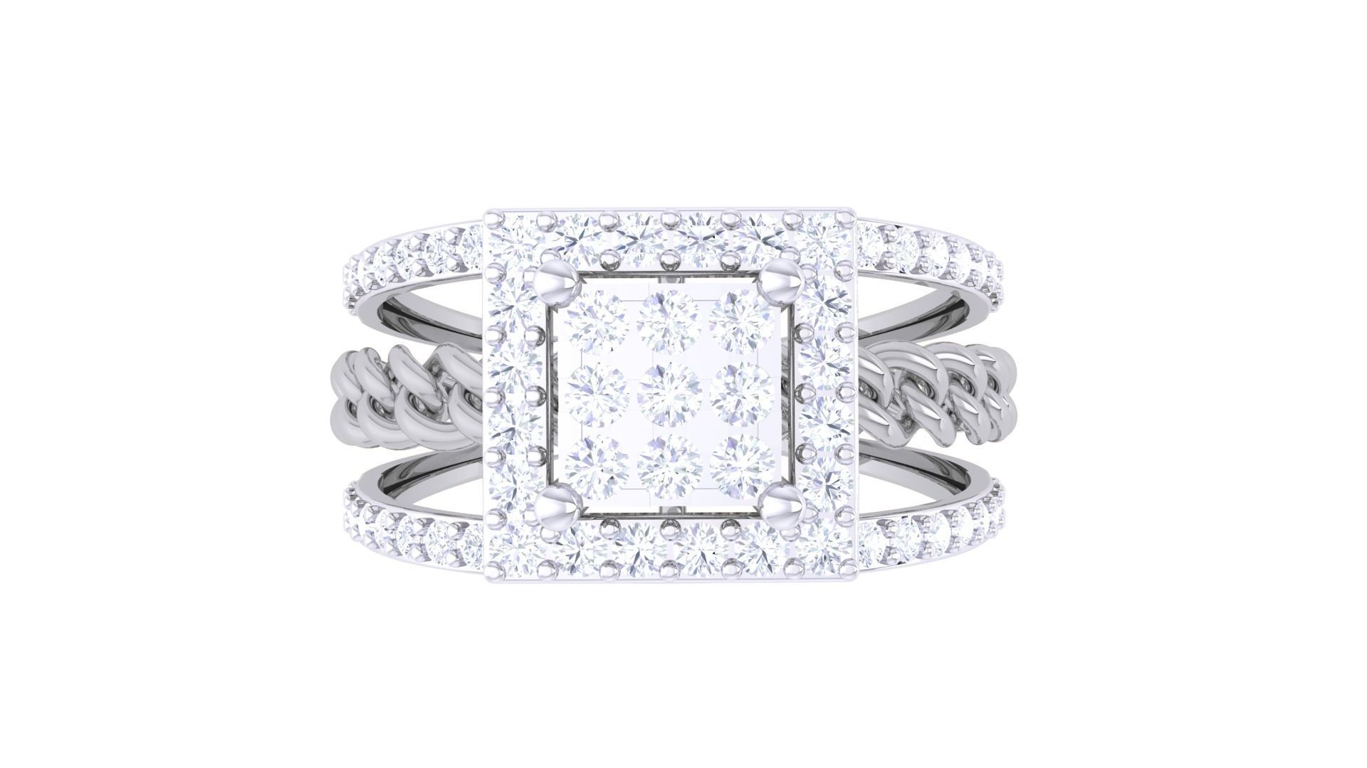 Chain Link High Jewelry Diamond Cocktail Ring 3dm stl obj mtl  3D print model_9