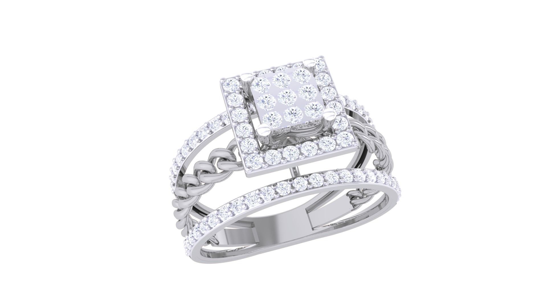 Chain Link High Jewelry Diamond Cocktail Ring 3dm stl obj mtl  3D print model_1