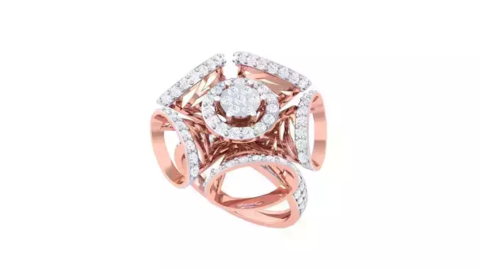 Flower High Jewelry Diamond Cocktail Ring 3dm stl obj mtl glb 