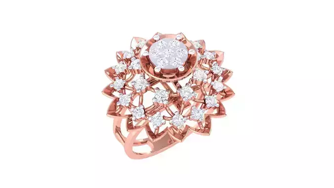 Flower High Jewelry Diamond Cocktail Ring 3dm stl obj mtl glb 