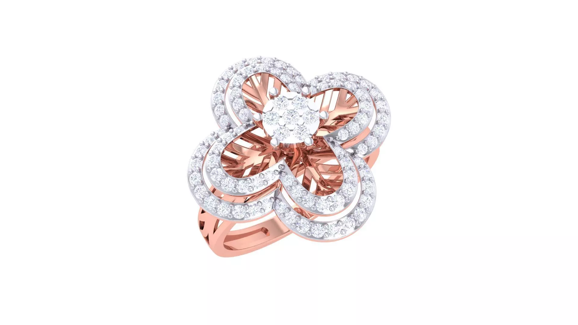 Flower High Jewelry Diamond Cocktail Ring 3dm stl obj mtl glb  3D print model_0