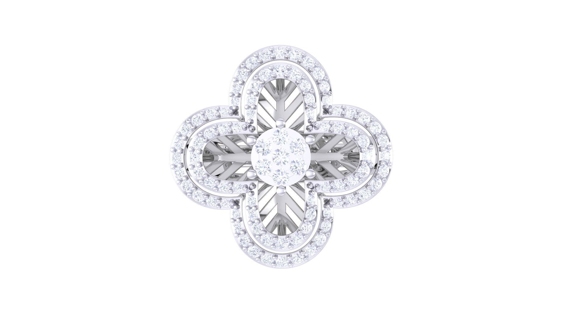 Flower High Jewelry Diamond Cocktail Ring 3dm stl obj mtl glb  3D print model_10