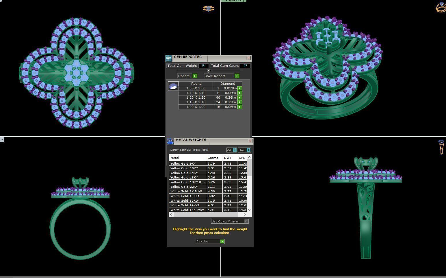 Flower High Jewelry Diamond Cocktail Ring 3dm stl obj mtl glb  3D print model_6
