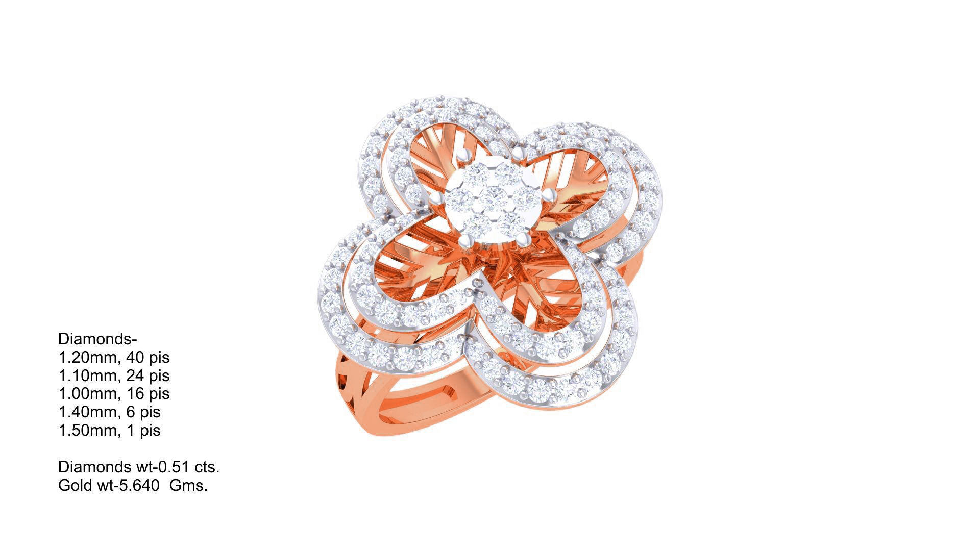 Flower High Jewelry Diamond Cocktail Ring 3dm stl obj mtl glb  3D print model_4