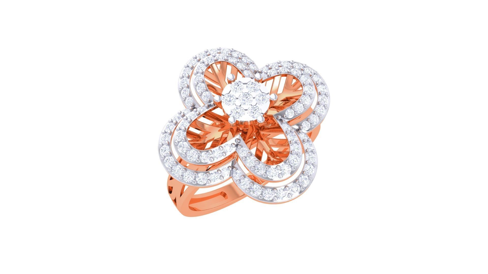 Flower High Jewelry Diamond Cocktail Ring 3dm stl obj mtl glb  3D print model_7