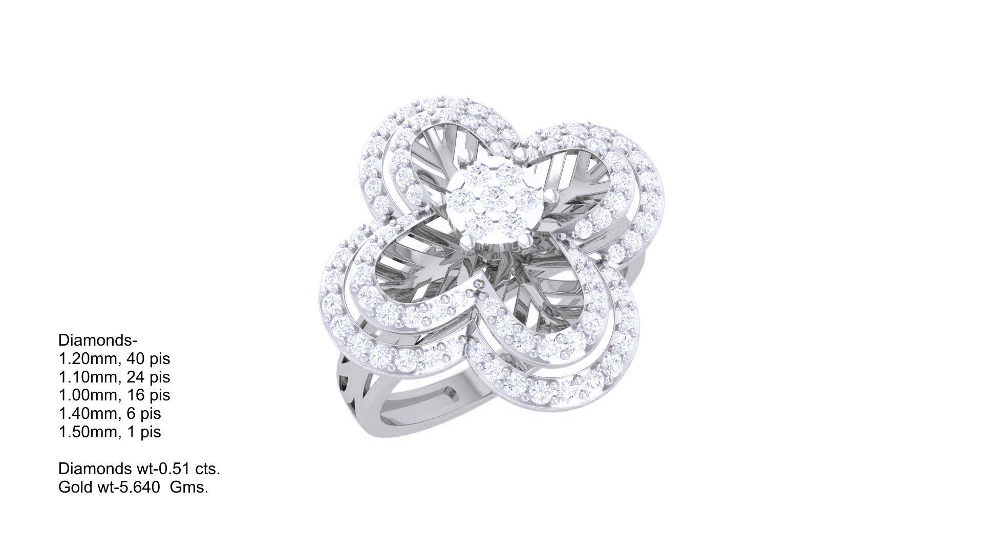 Flower High Jewelry Diamond Cocktail Ring 3dm stl obj mtl glb  3D print model_5