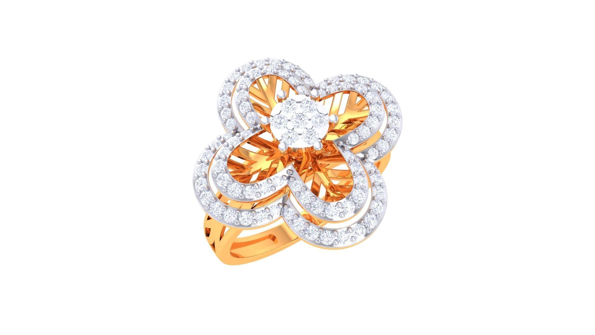 Flower High Jewelry Diamond Cocktail Ring 3dm stl obj mtl glb  3D print model_2