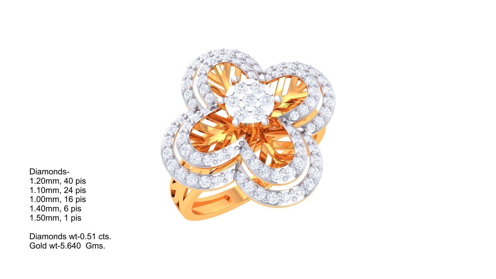 Flower High Jewelry Diamond Cocktail Ring 3dm stl obj mtl glb  3D print model_3