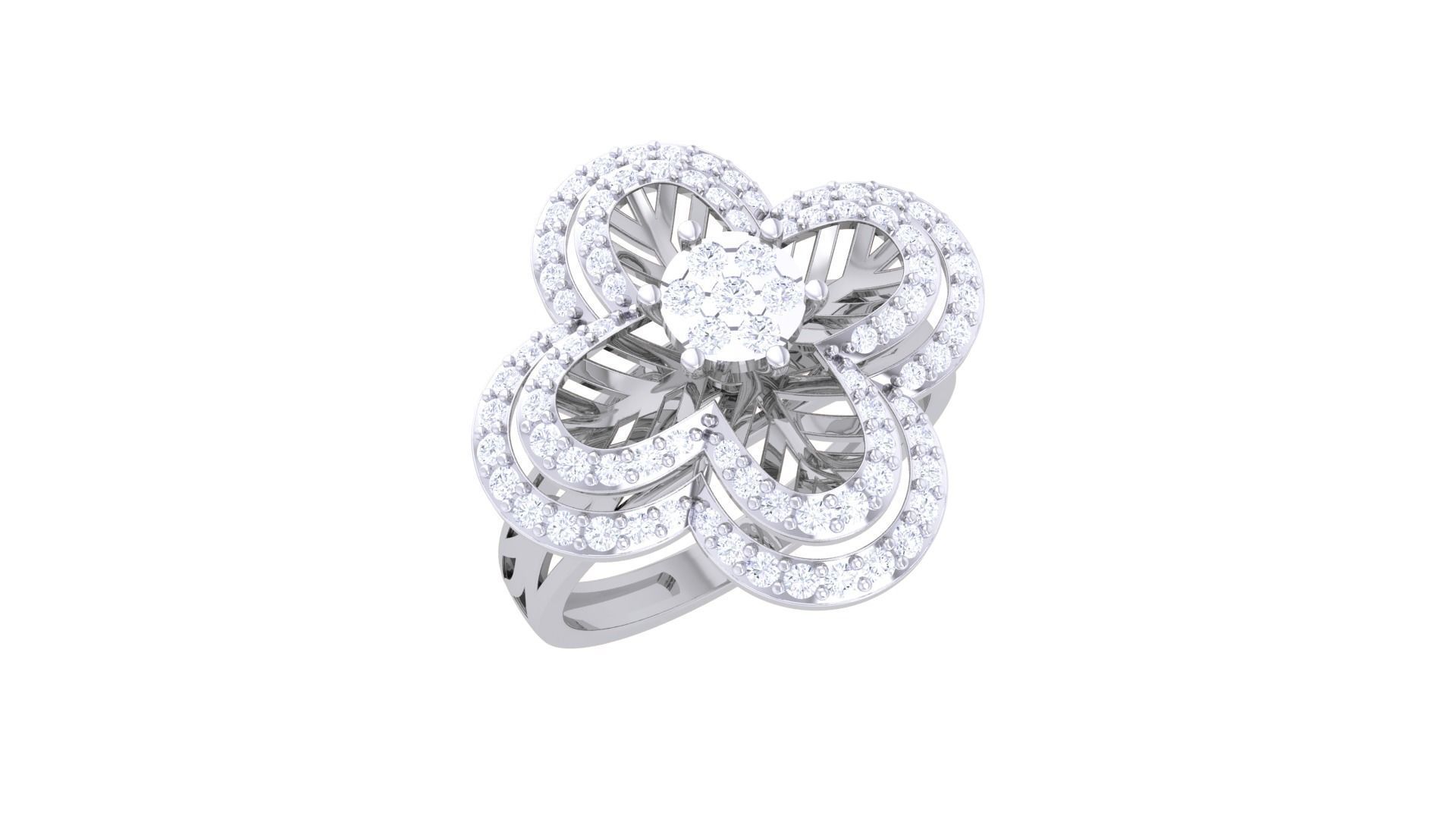 Flower High Jewelry Diamond Cocktail Ring 3dm stl obj mtl glb  3D print model_1