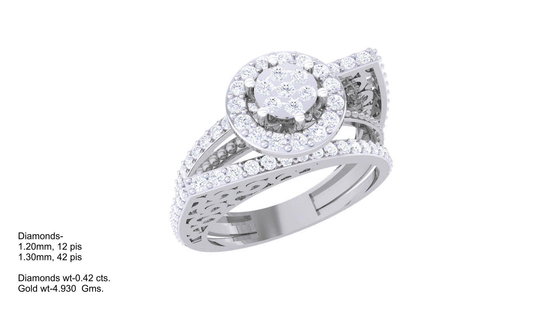 High Jewelry Diamond Cocktail Ring 3dm stl obj mtl glb  3D print model_4