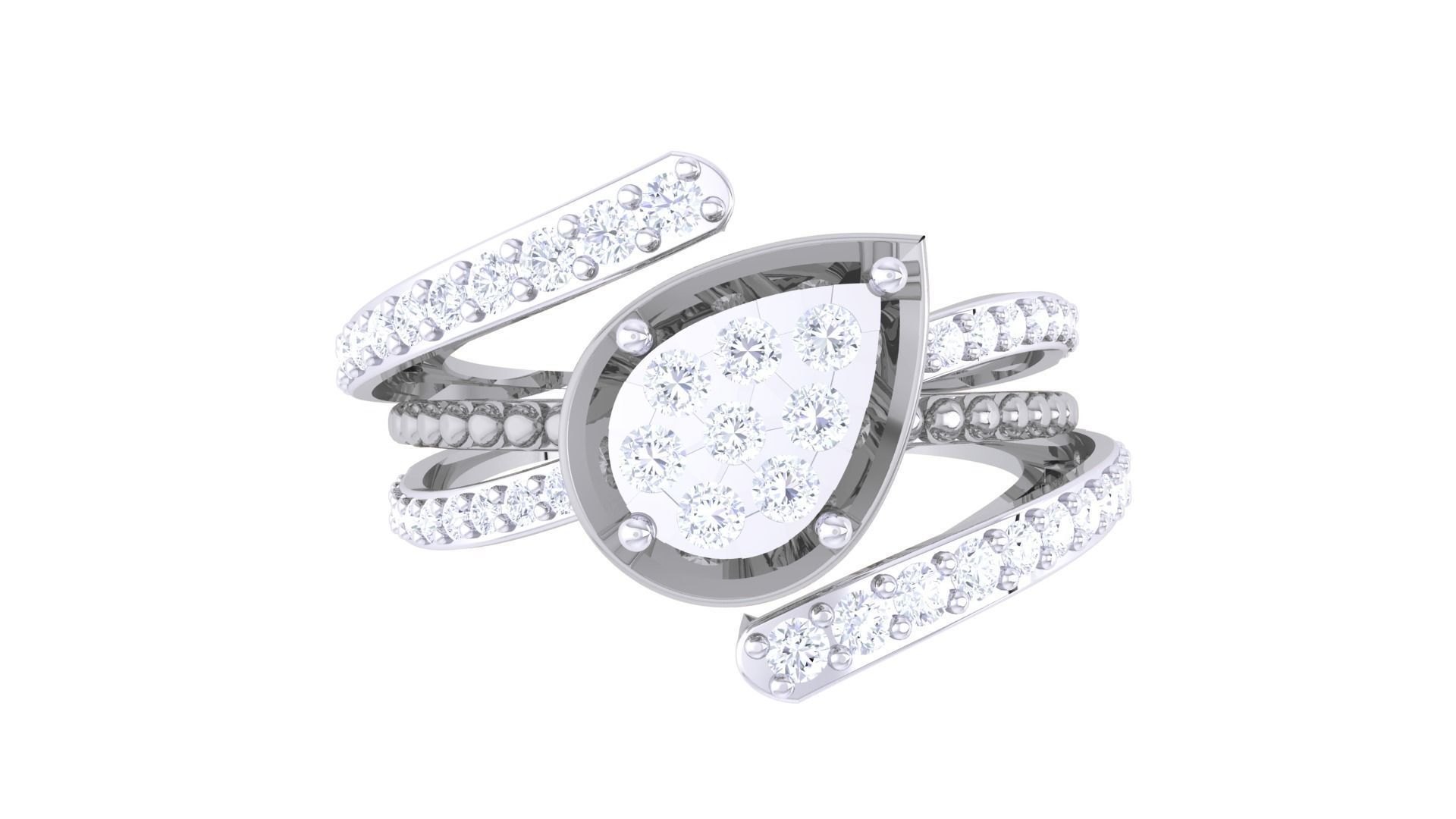 Flower High Jewelry Diamond Cocktail Ring 3dm stl obj mtl glb  3D print model_8