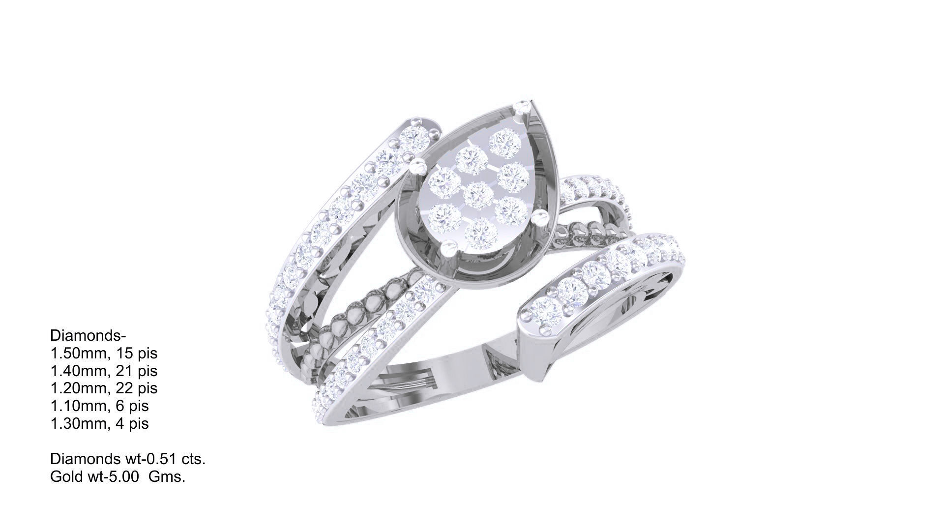 Flower High Jewelry Diamond Cocktail Ring 3dm stl obj mtl glb  3D print model_4