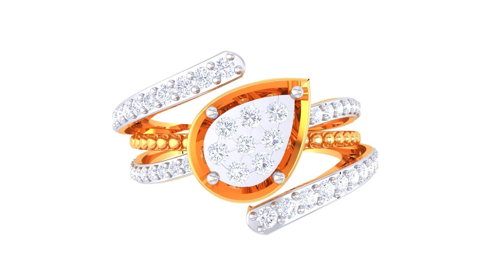 Flower High Jewelry Diamond Cocktail Ring 3dm stl obj mtl glb  3D print model_10