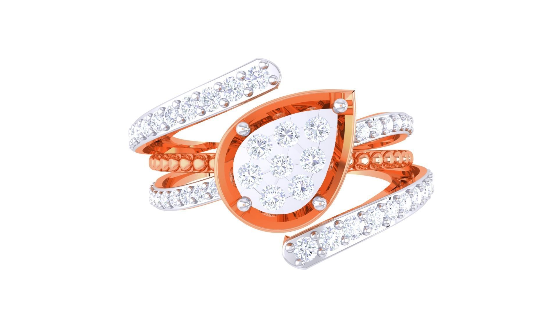 Flower High Jewelry Diamond Cocktail Ring 3dm stl obj mtl glb  3D print model_9