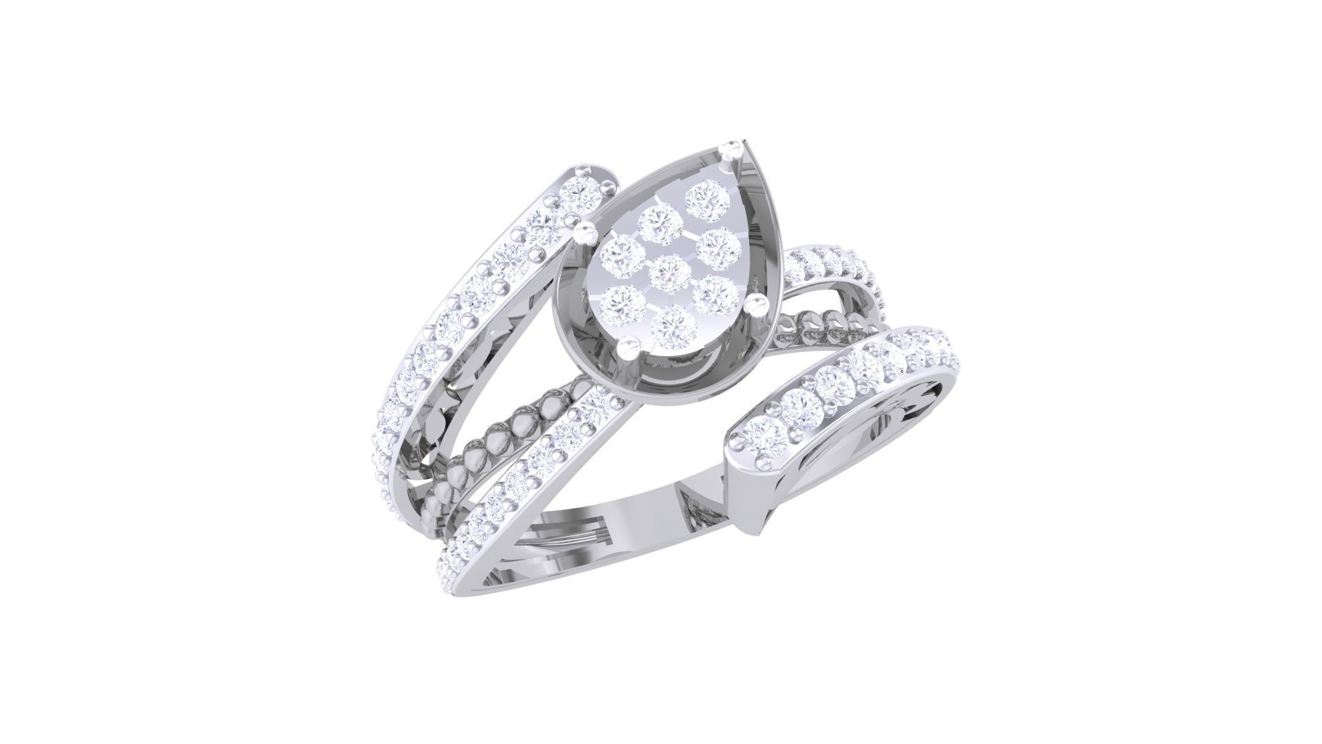 Flower High Jewelry Diamond Cocktail Ring 3dm stl obj mtl glb  3D print model_1