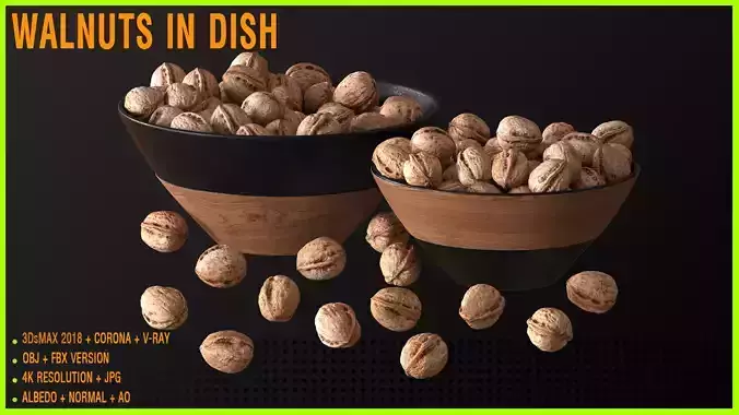 Walnuts in dish 3D model