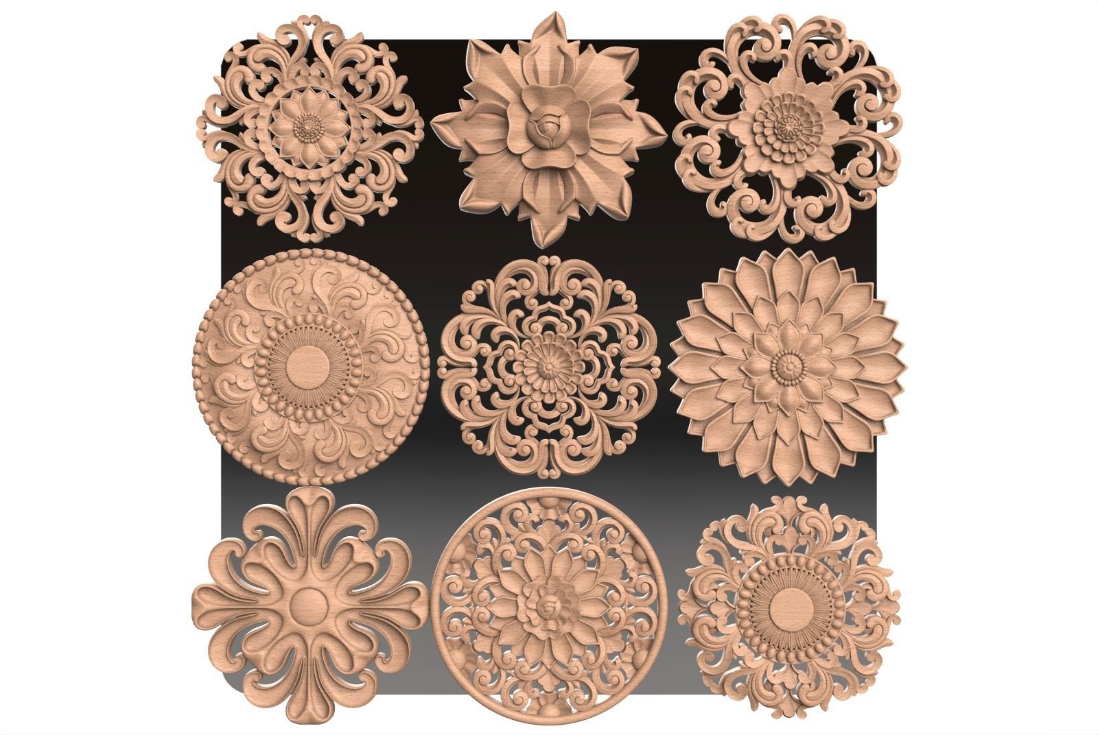 Carved round decor ornament pack for cnc 22 3D model_1