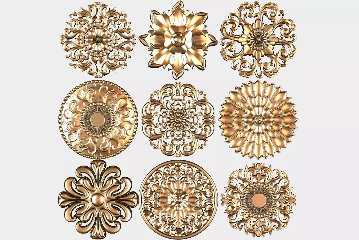 Carved round decor ornament pack for cnc 22 3D model_0