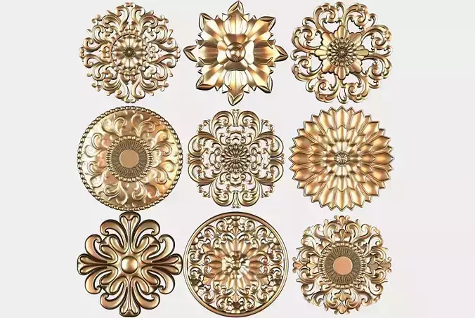 Carved round decor ornament pack for cnc 22