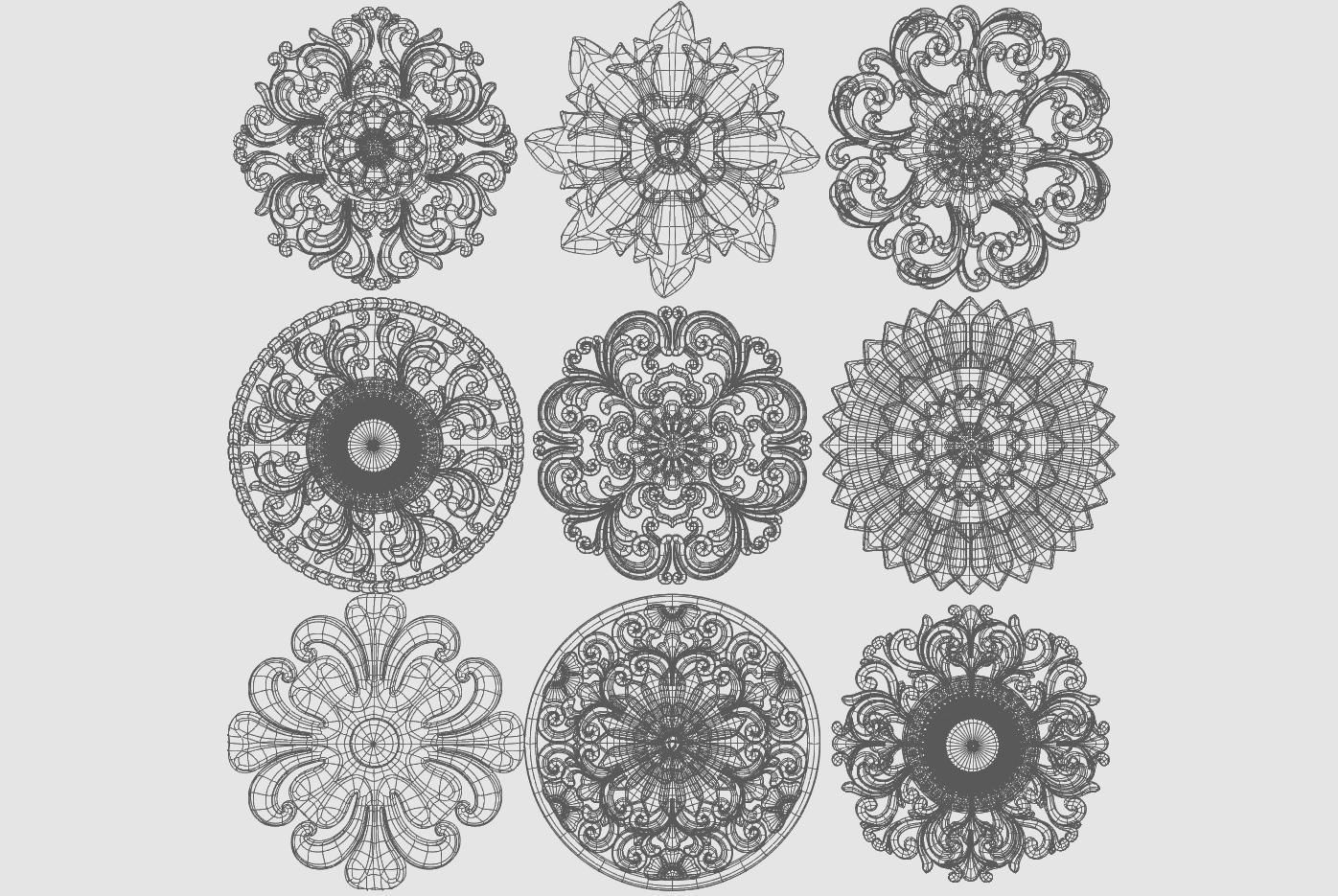 Carved round decor ornament pack for cnc 22 3D model_11