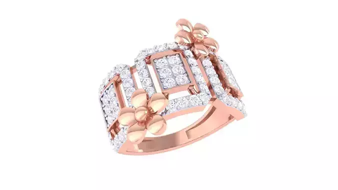 Flower High Jewelry Diamond Cocktail Ring 3dm stl obj mtl glb 