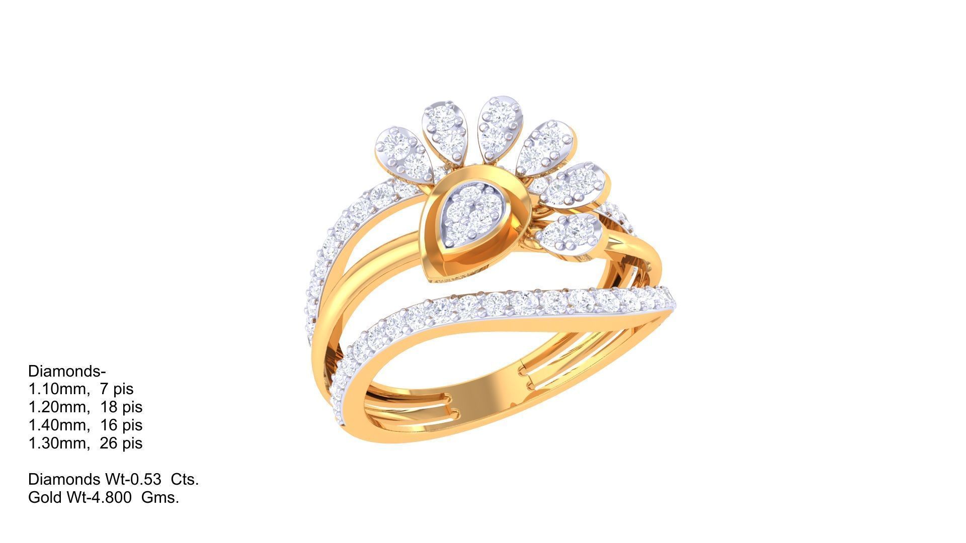 Flower High Jewelry Diamond Cocktail Ring 3dm stl obj mtl glb  3D print model_3