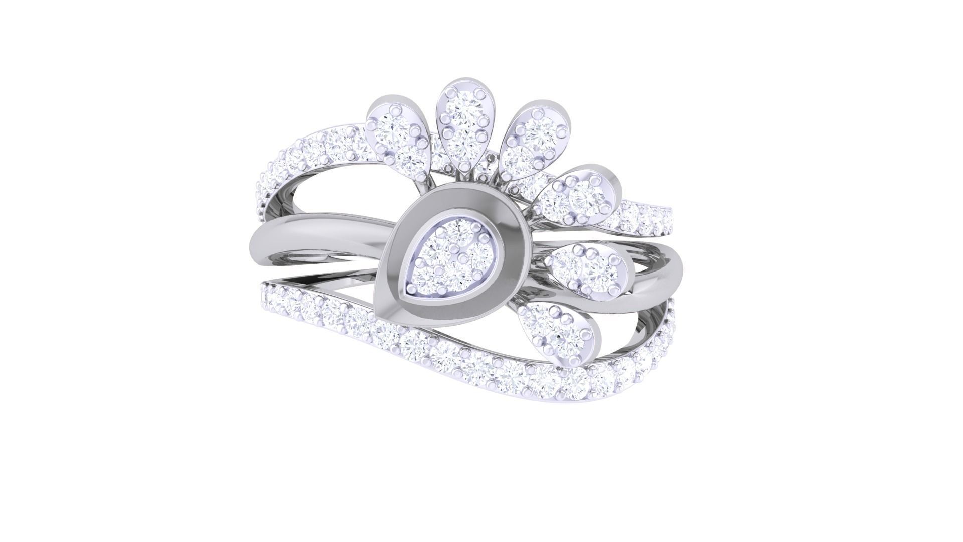 Flower High Jewelry Diamond Cocktail Ring 3dm stl obj mtl glb  3D print model_9