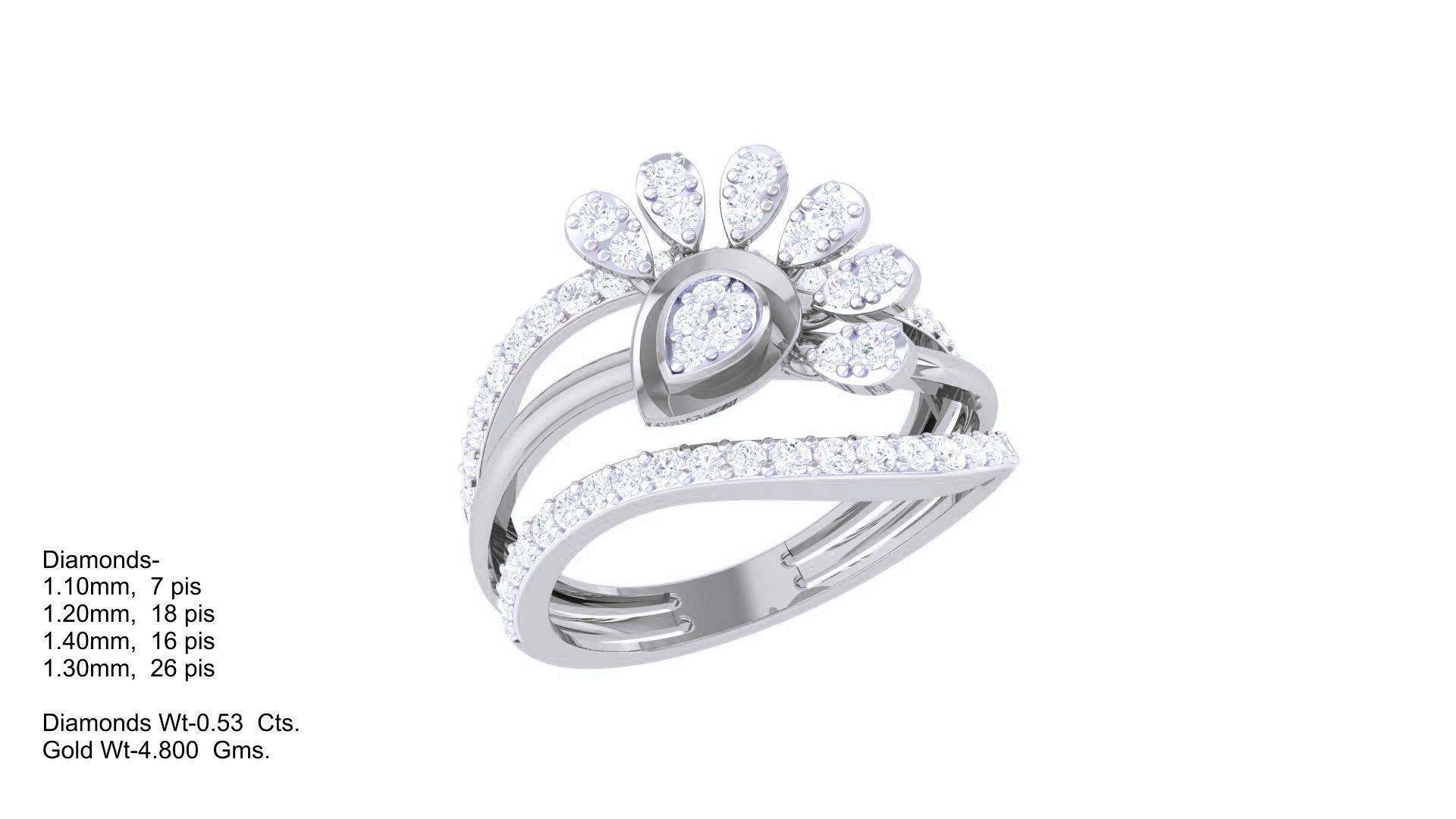 Flower High Jewelry Diamond Cocktail Ring 3dm stl obj mtl glb  3D print model_5