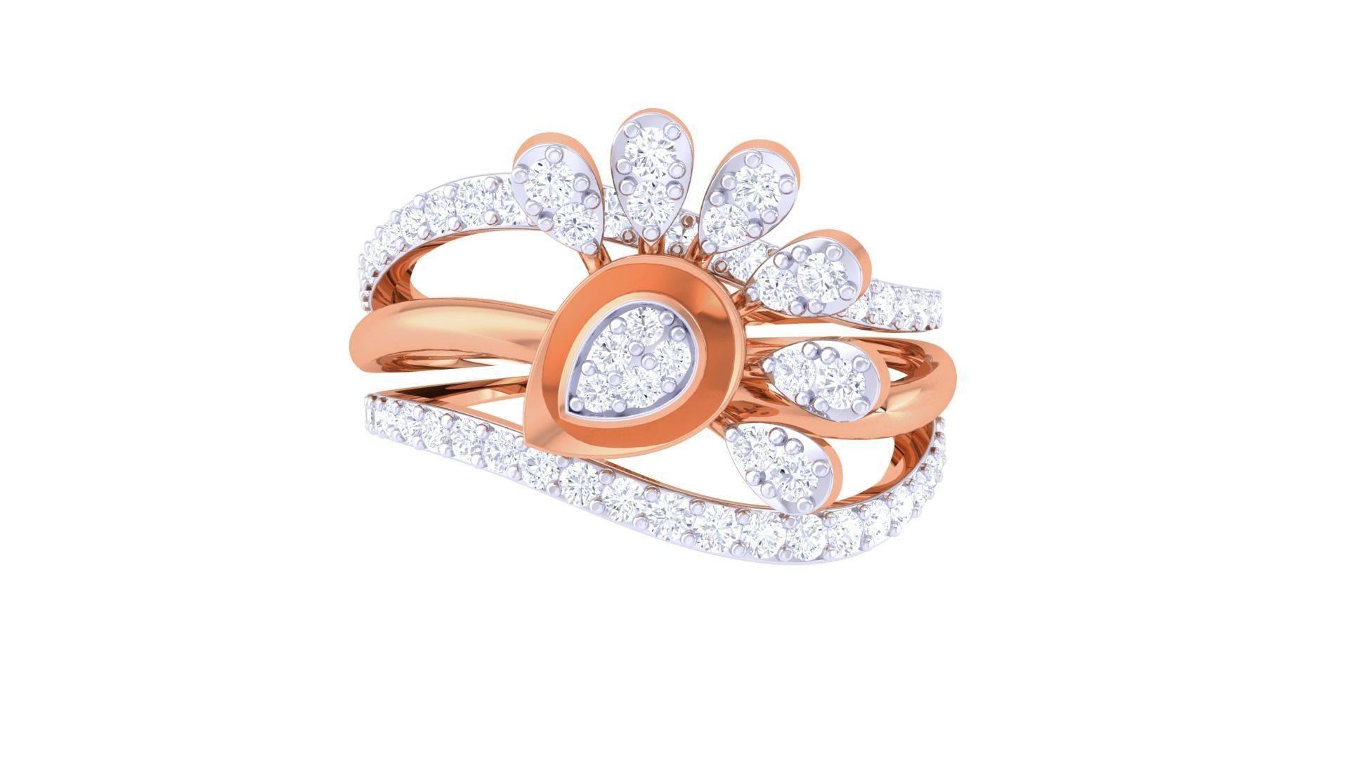 Flower High Jewelry Diamond Cocktail Ring 3dm stl obj mtl glb  3D print model_8