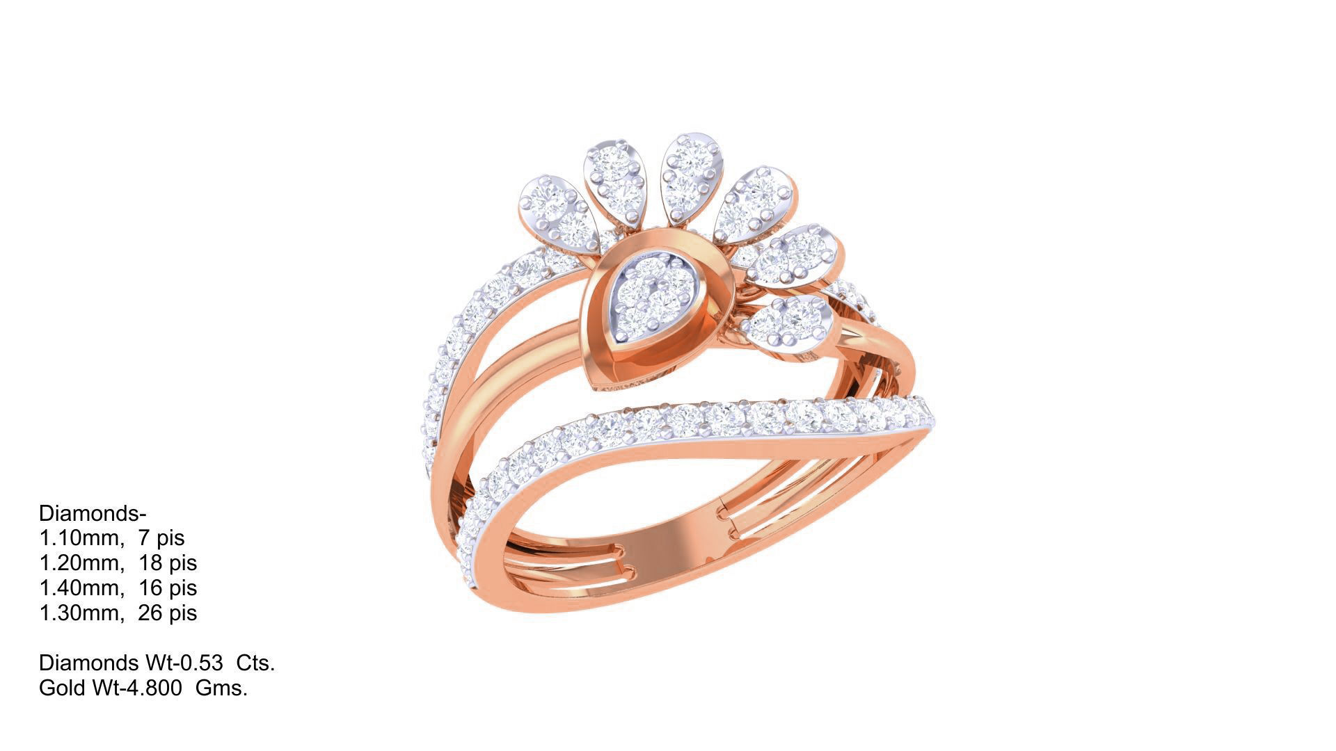 Flower High Jewelry Diamond Cocktail Ring 3dm stl obj mtl glb  3D print model_4