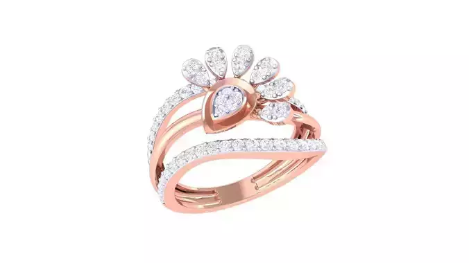 Flower High Jewelry Diamond Cocktail Ring 3dm stl obj mtl glb 