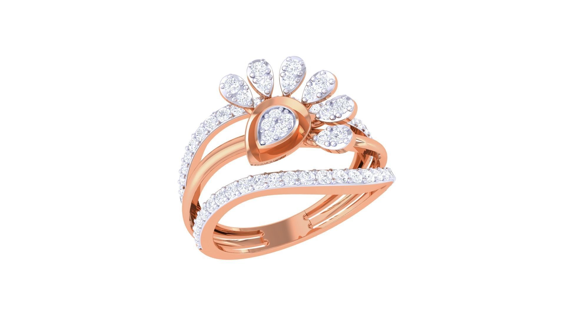 Flower High Jewelry Diamond Cocktail Ring 3dm stl obj mtl glb  3D print model_6