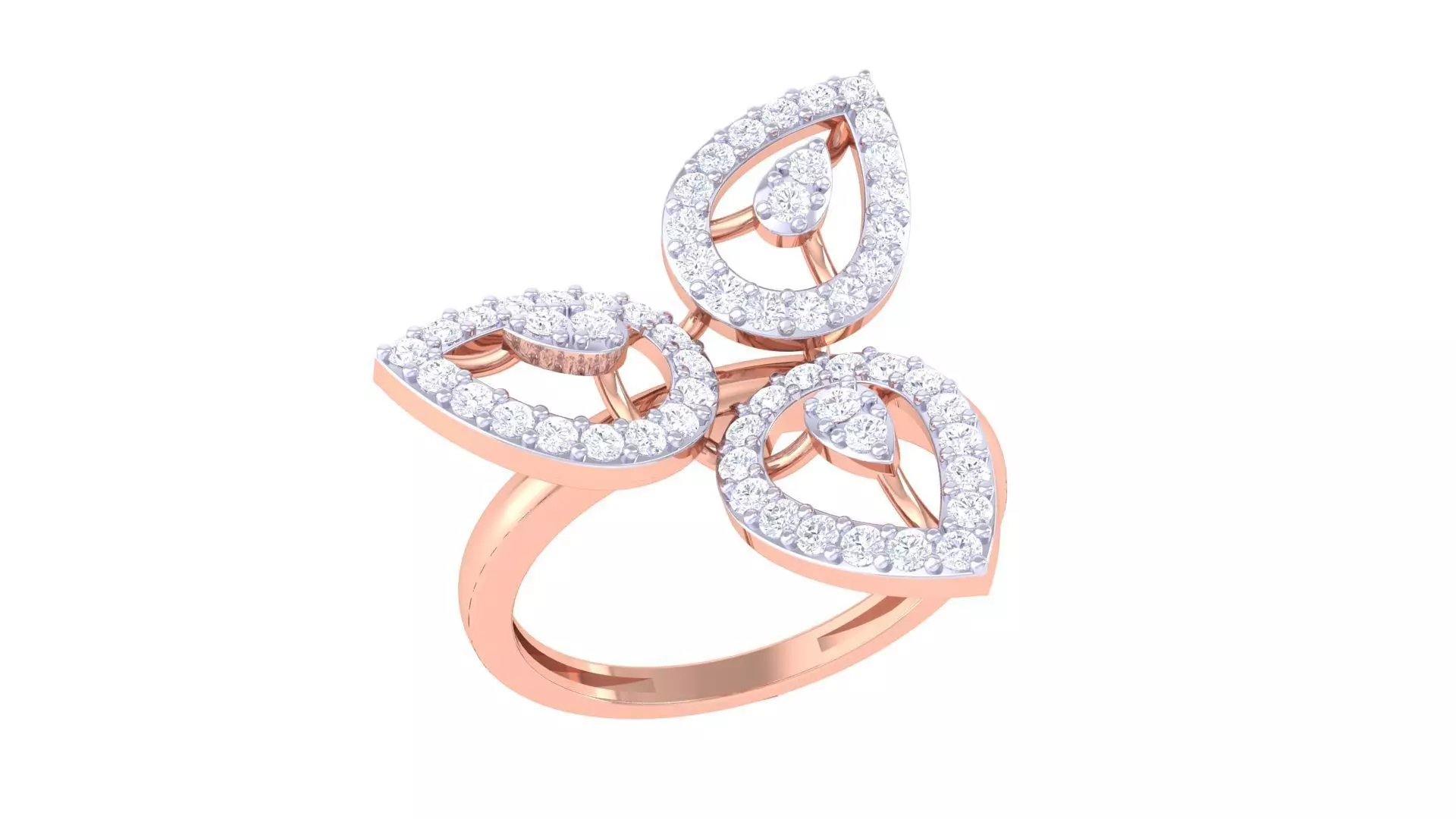 Flower High Jewelry Diamond Cocktail Ring 3dm stl obj mtl glb  3D print model_0