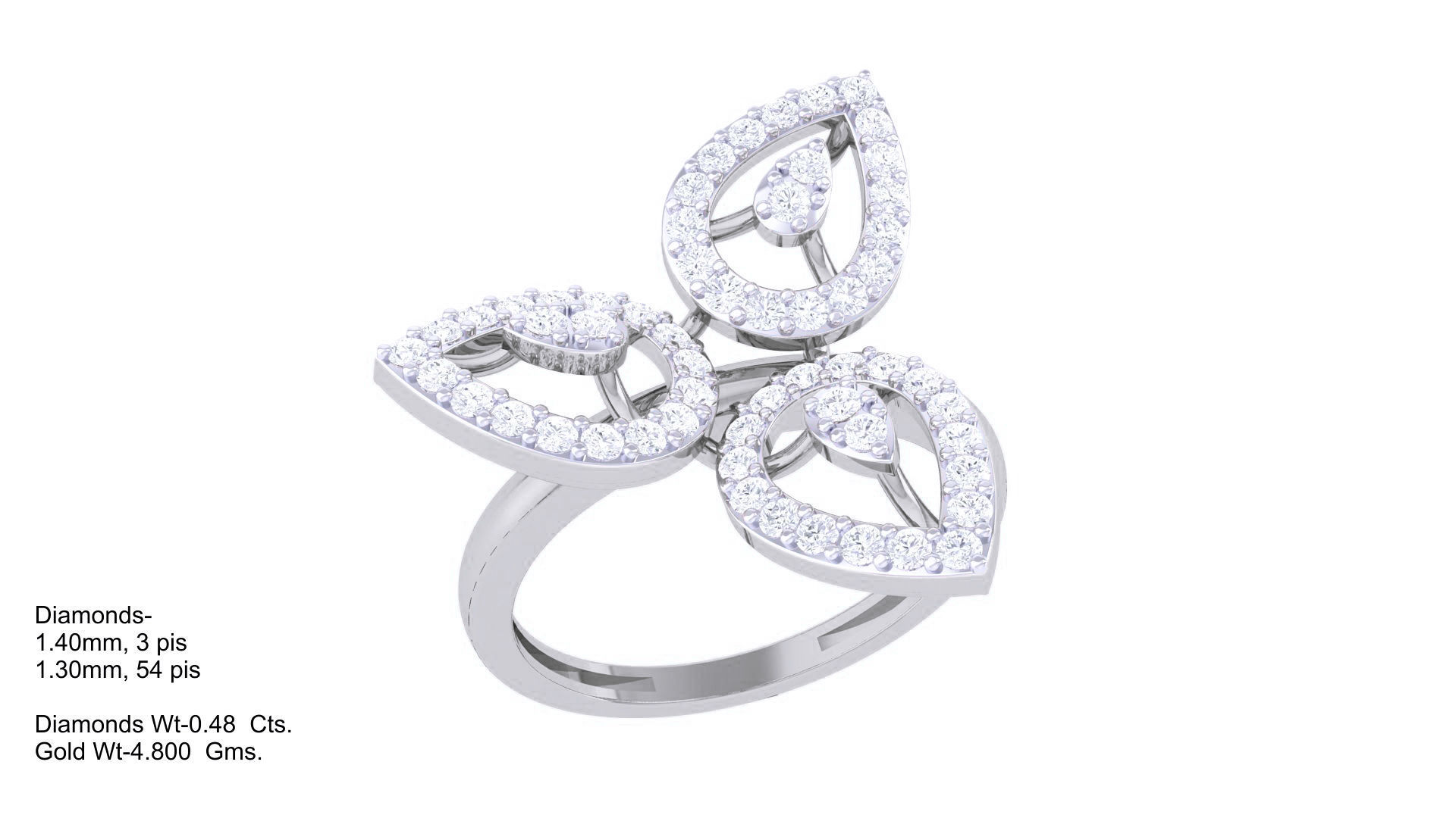 Flower High Jewelry Diamond Cocktail Ring 3dm stl obj mtl glb  3D print model_4