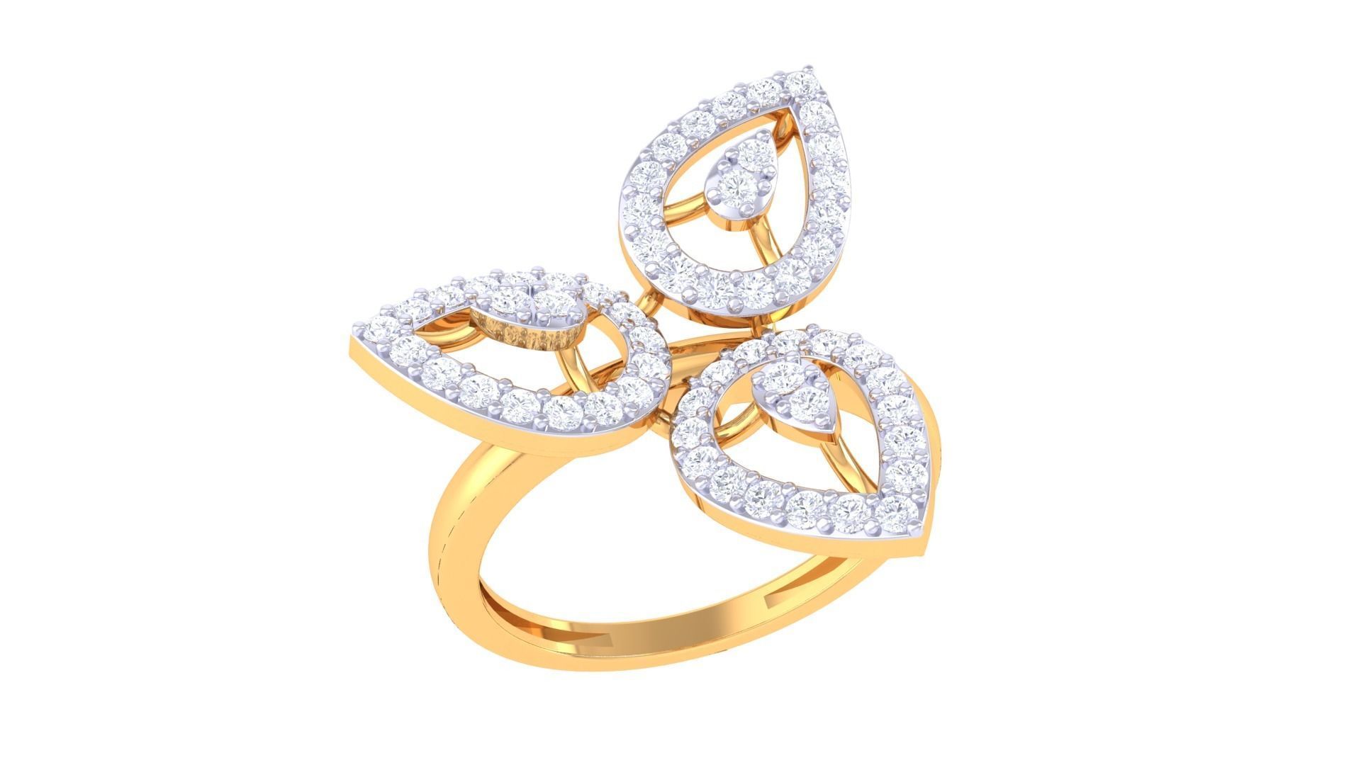 Flower High Jewelry Diamond Cocktail Ring 3dm stl obj mtl glb  3D print model_2