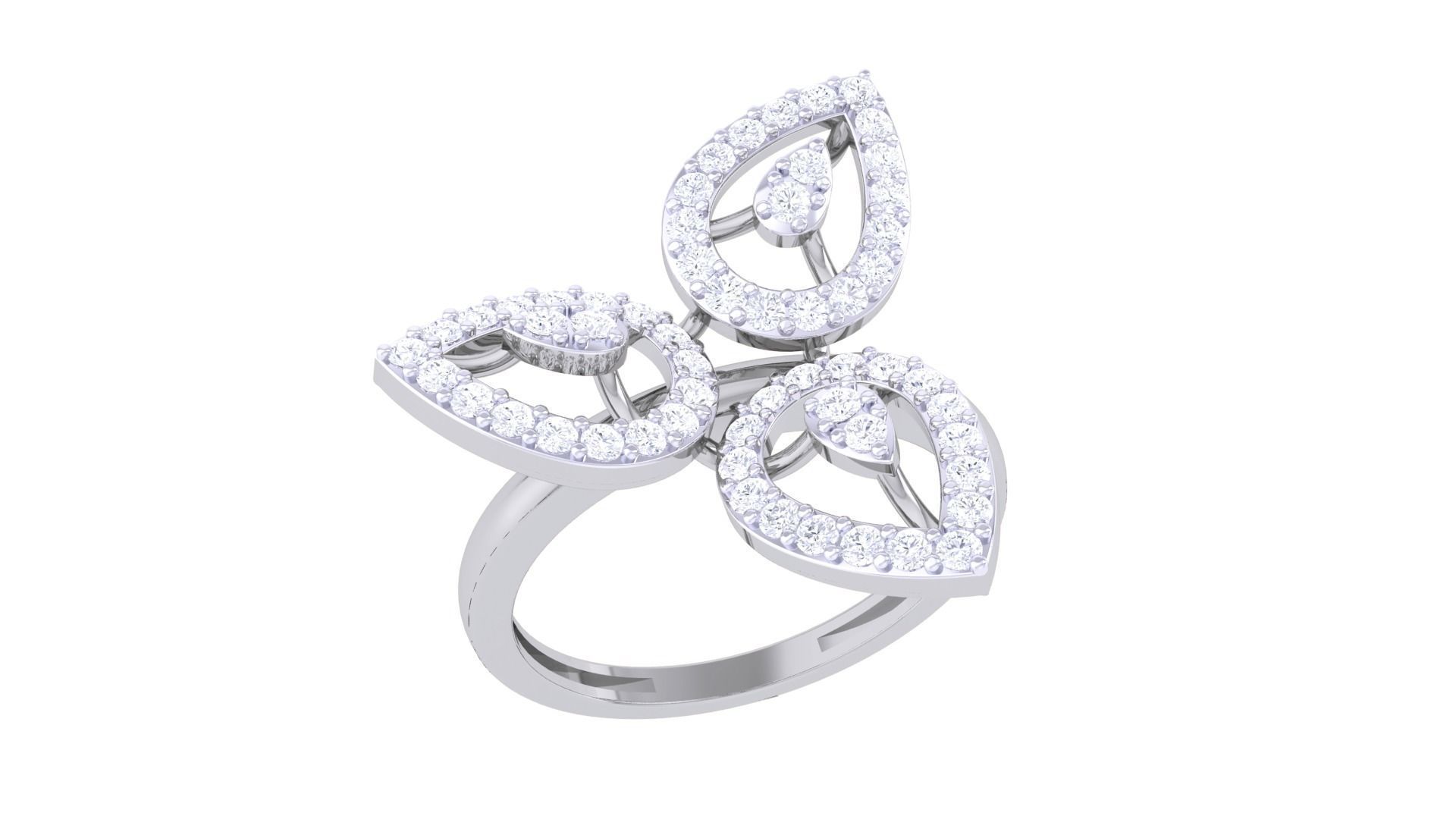 Flower High Jewelry Diamond Cocktail Ring 3dm stl obj mtl glb  3D print model_1