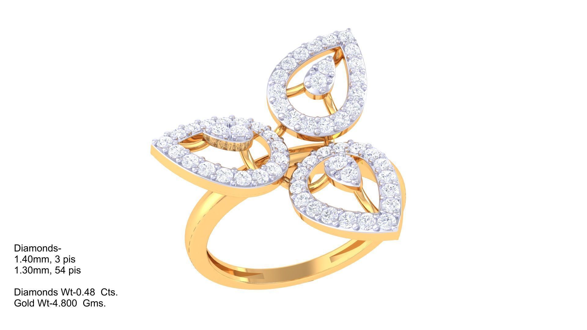 Flower High Jewelry Diamond Cocktail Ring 3dm stl obj mtl glb  3D print model_3