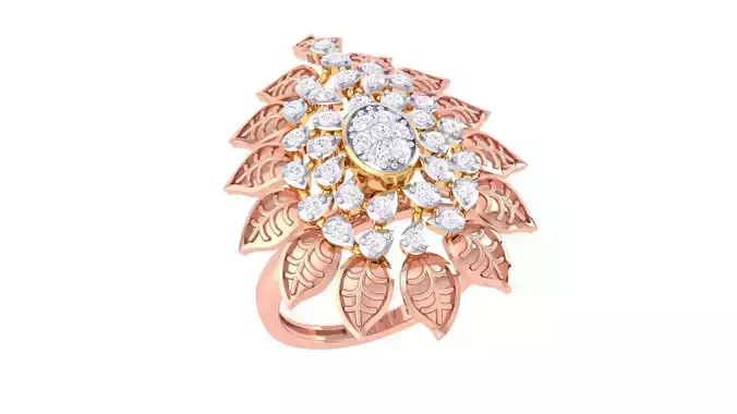 Flower High Jewelry Diamond Cocktail Ring 3dm stl obj mtl glb 