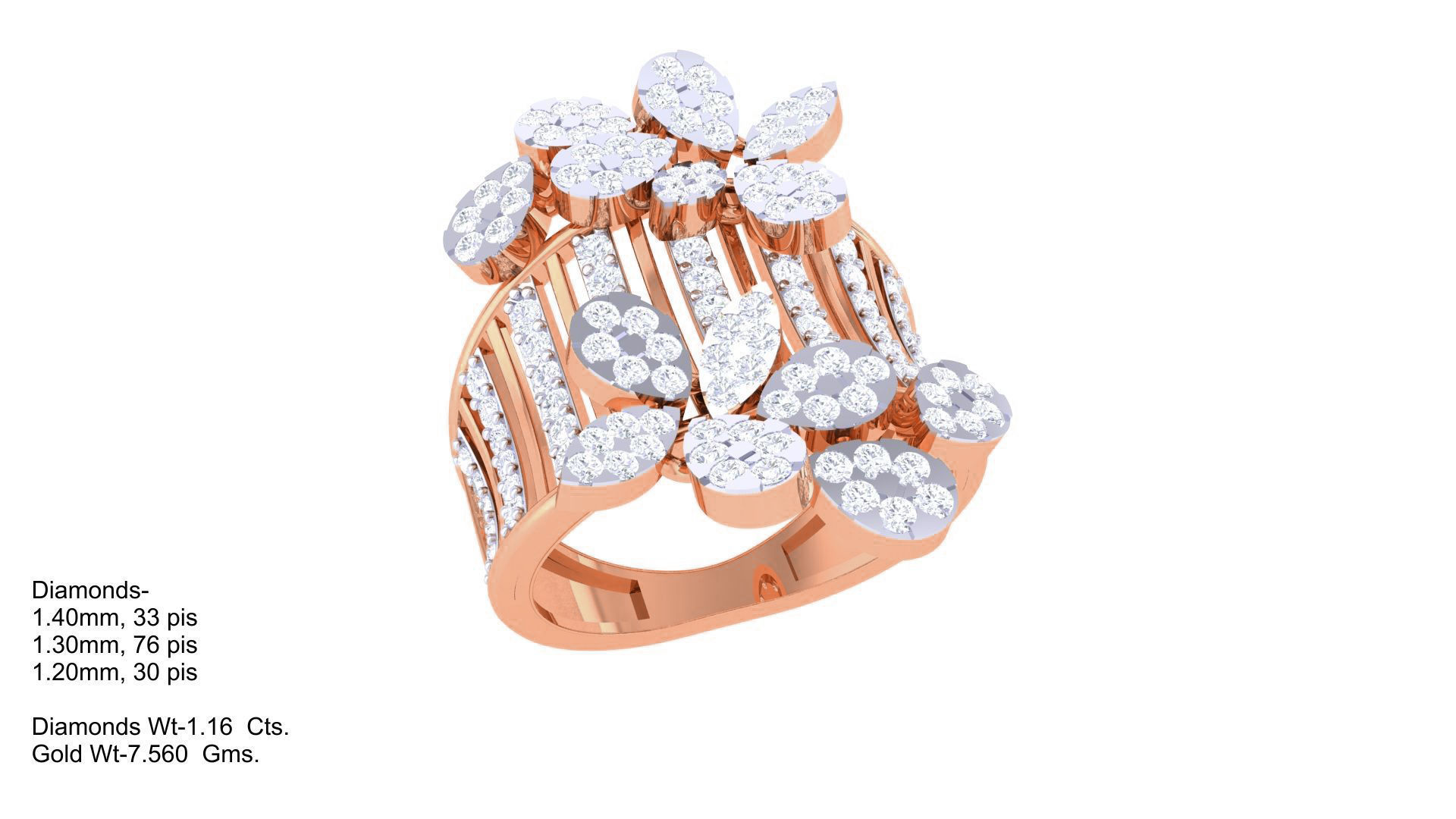 Flower High Jewelry Diamond Cocktail Ring 3dm stl obj mtl glb  3D print model_5