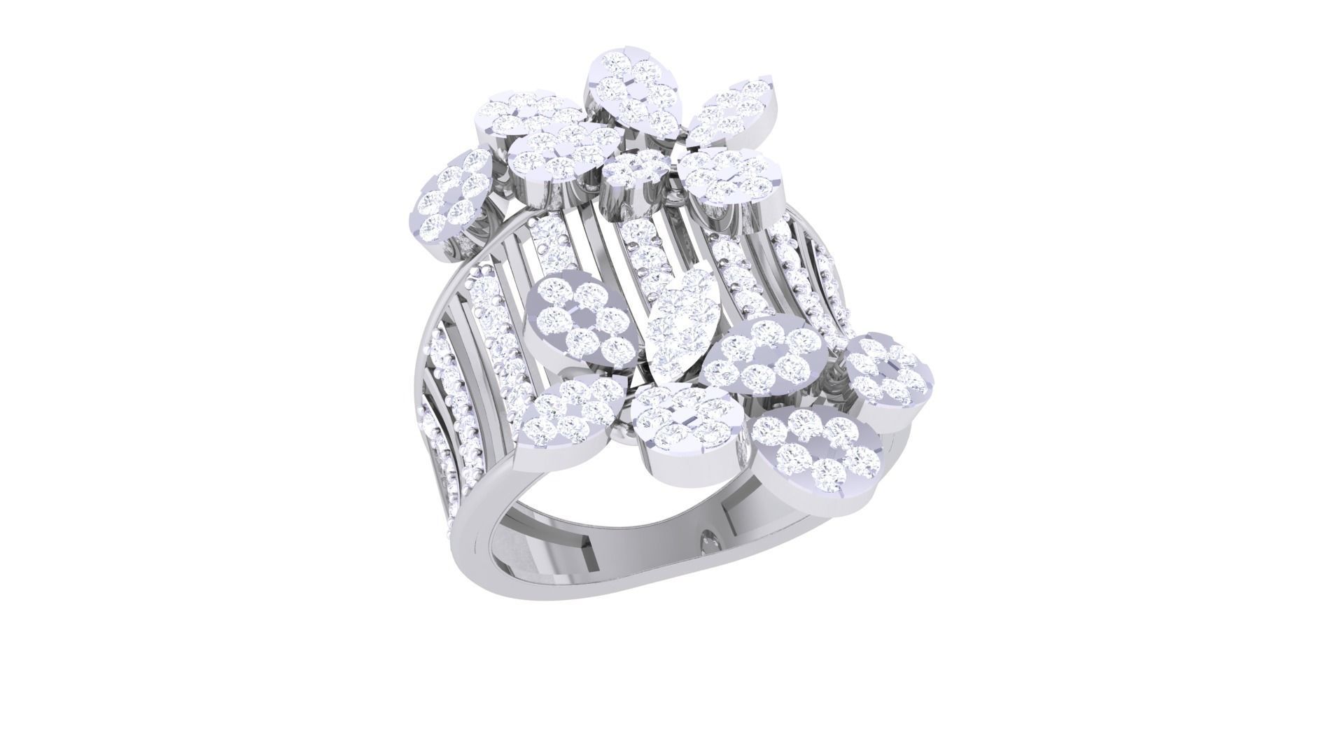 Flower High Jewelry Diamond Cocktail Ring 3dm stl obj mtl glb  3D print model_1