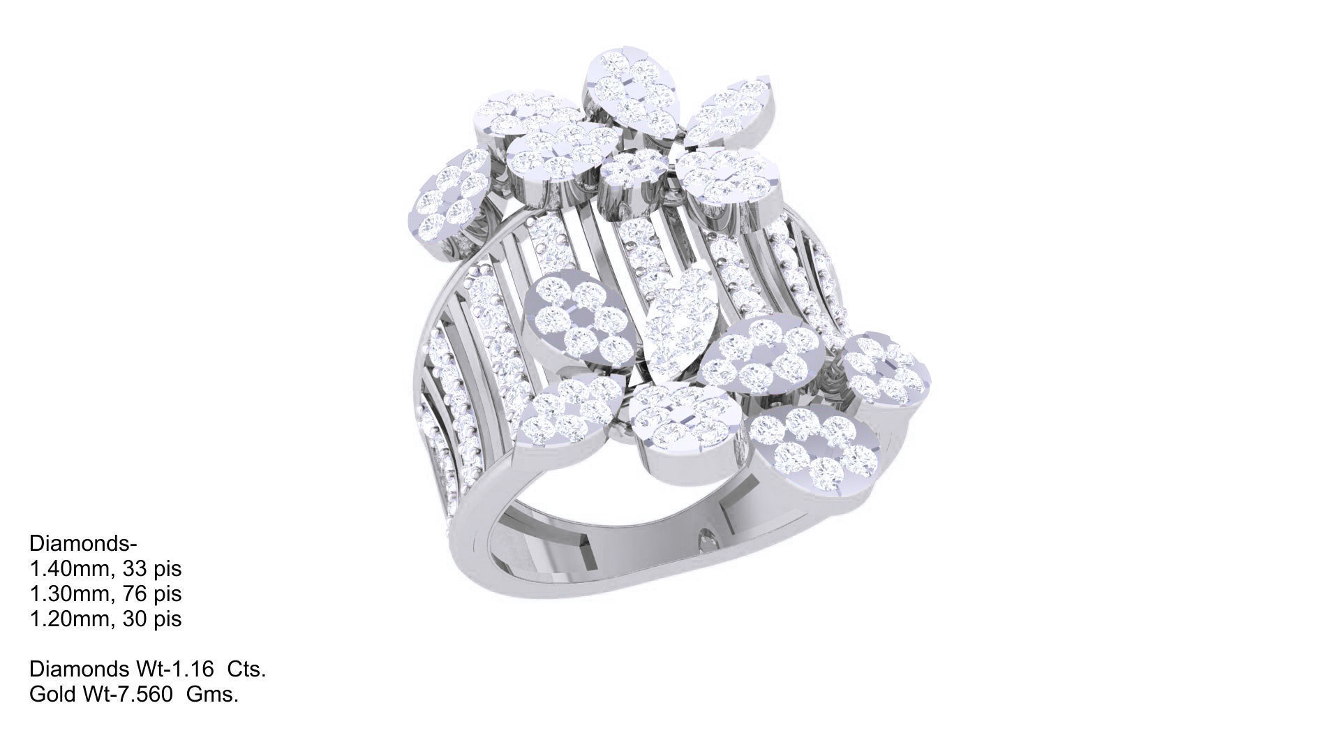 Flower High Jewelry Diamond Cocktail Ring 3dm stl obj mtl glb  3D print model_3