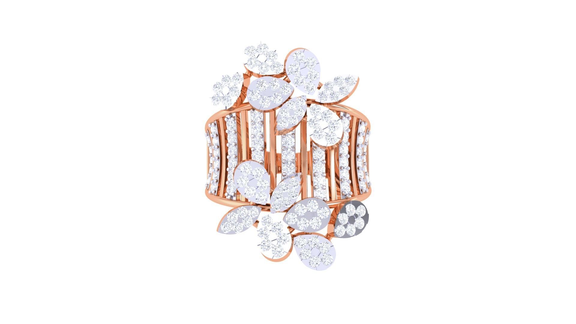 Flower High Jewelry Diamond Cocktail Ring 3dm stl obj mtl glb  3D print model_11