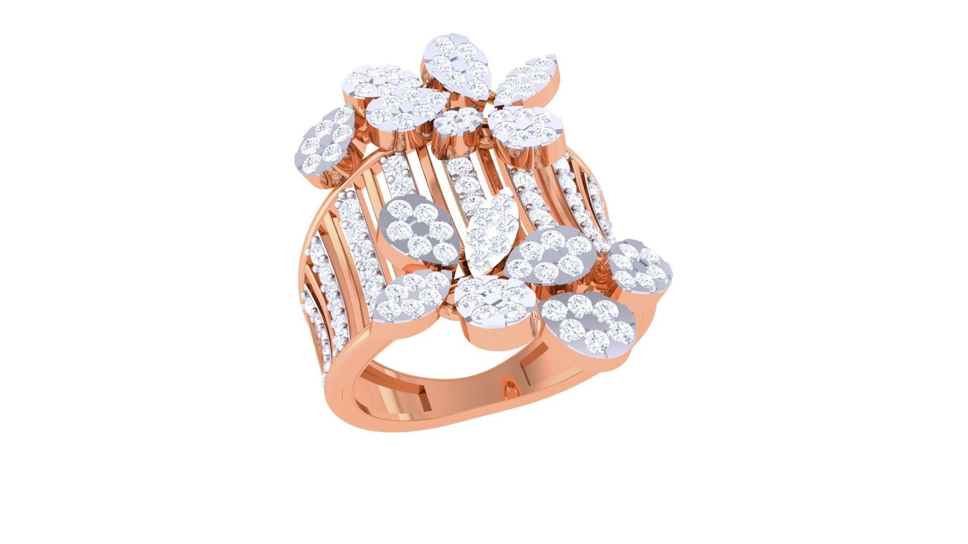 Flower High Jewelry Diamond Cocktail Ring 3dm stl obj mtl glb  3D print model_8