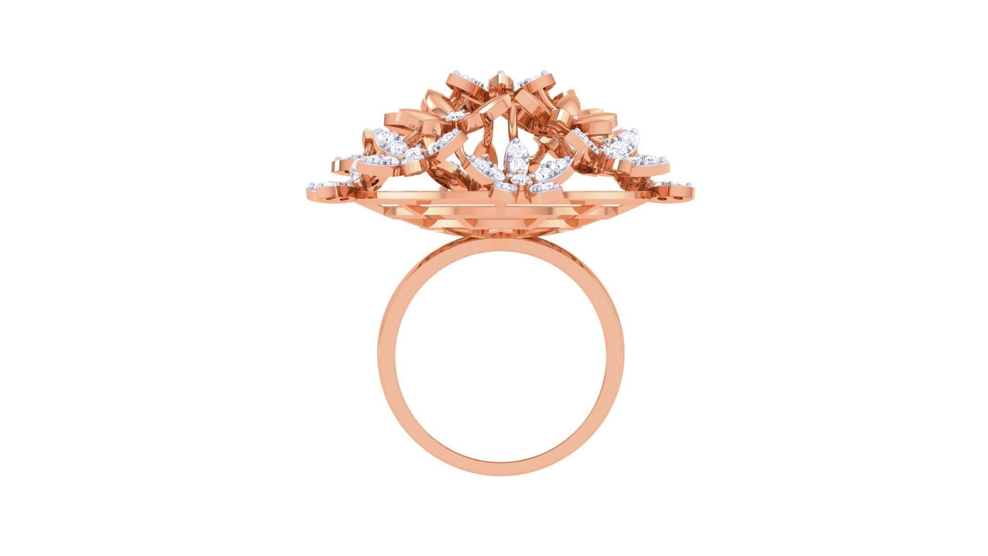 Flower High Jewelry Diamond Cocktail Ring 3dm stl obj mtl glb  3D print model_12