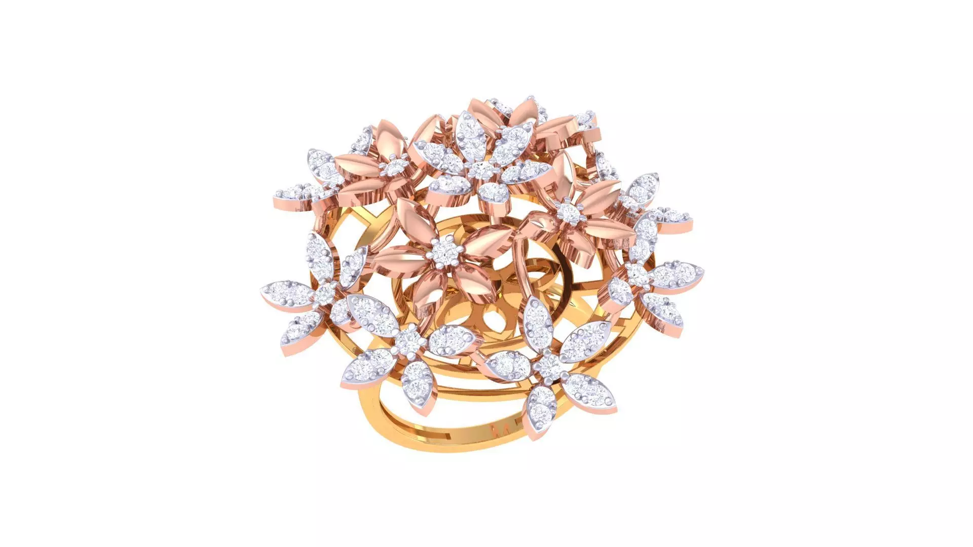Flower High Jewelry Diamond Cocktail Ring 3dm stl obj mtl glb  3D print model_0