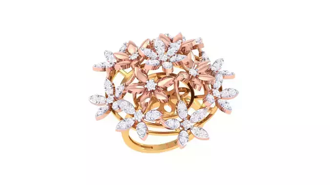 Flower High Jewelry Diamond Cocktail Ring 3dm stl obj mtl glb  3D print model