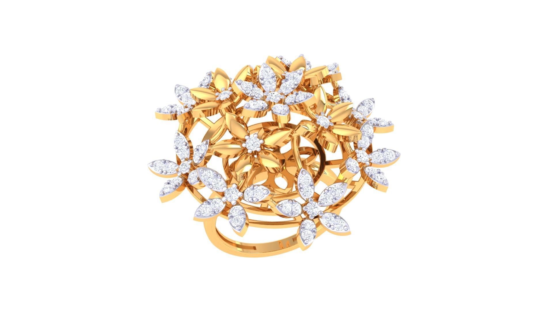 Flower High Jewelry Diamond Cocktail Ring 3dm stl obj mtl glb  3D print model_2